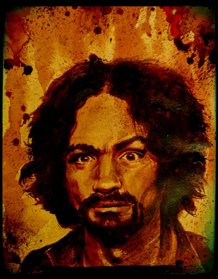 CHARLES MANSON portrait fresh blood #2 Painting by Ryan Almighty