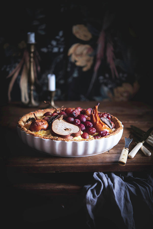 Cheese Quiche With Pears And Grapes #2 Photograph by Justina Ramanauskiene