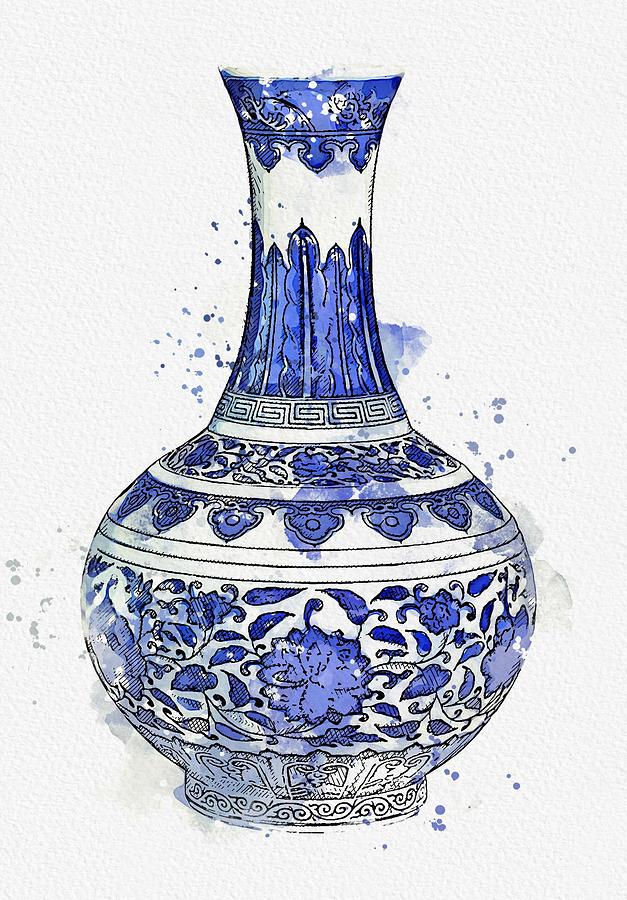 Chinese Chinoiserie Pottery Watercolor Series, No 36 by Adam Asar ...