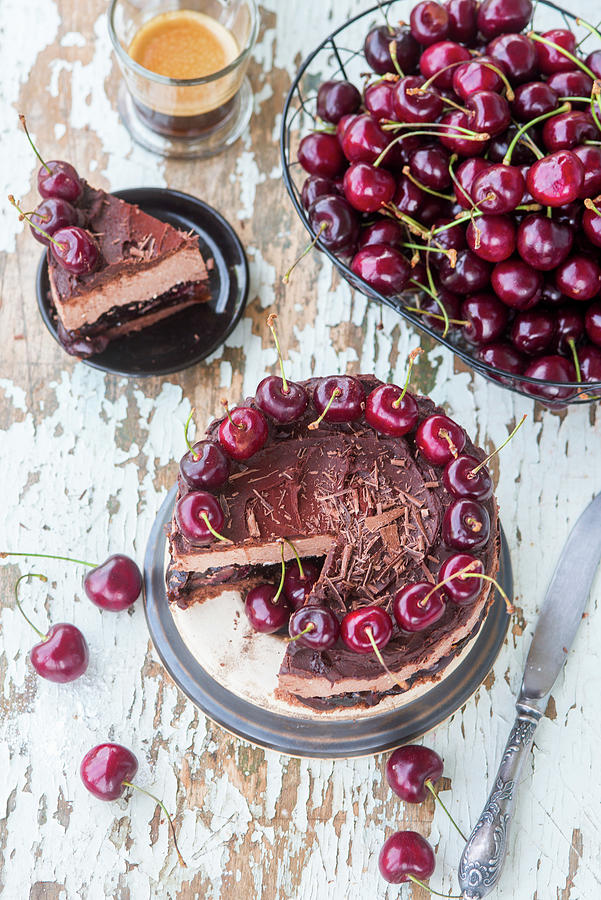 Chocolate Cheesecake With Cherries #2 Photograph by Irina Meliukh