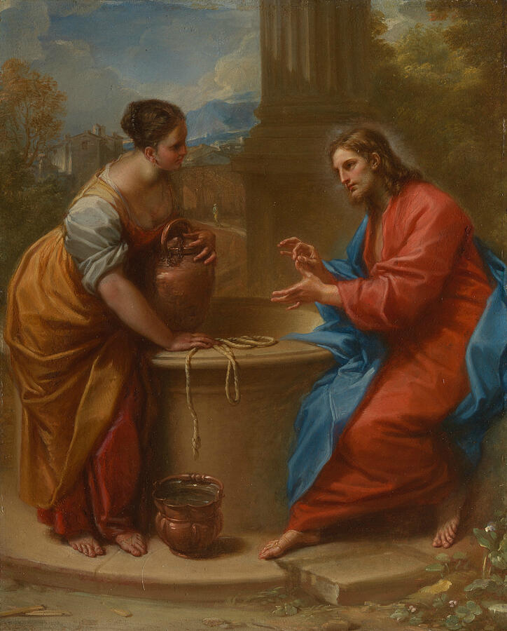 Christ and the Woman of Samaria #2 Painting by Benedetto Luti