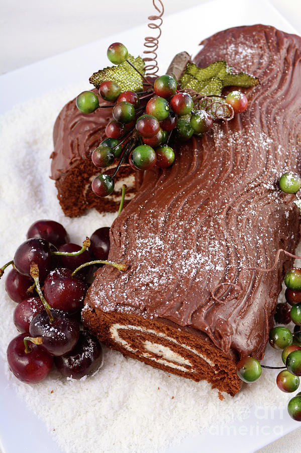 Christmas Yule Log Cake.  Photograph by Milleflore Images
