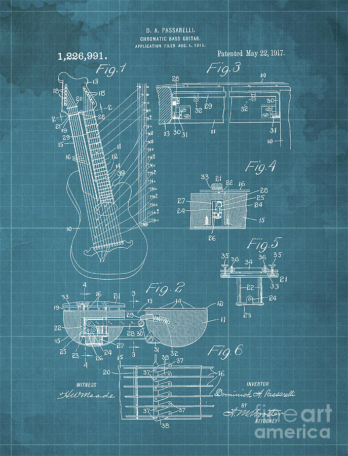 Chromatc Bass Gutar Patent Year 1917 Drawing