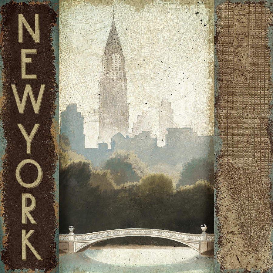 Architecture Painting - City Skyline New York Vintage Square #2 by Marco Fabiano