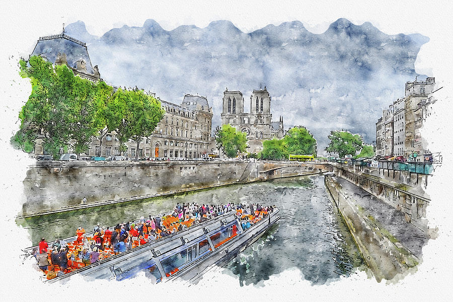 City #watercolor #sketch #city #europe Digital Art