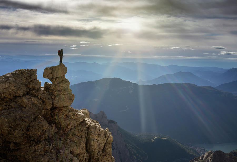 Climber Watching Mountain Range #2 Photograph by Buena Vista Images