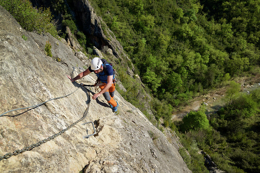 Nature Photograph - Climbing A Ferrata Route In Bierge In Guara Mountains. #2 by Cavan Images