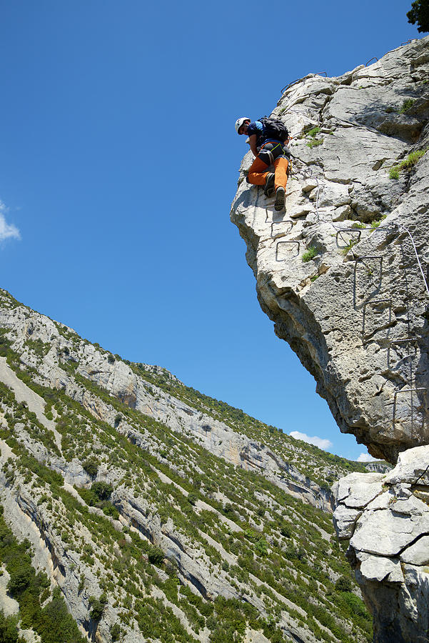 Nature Photograph - Climbing A Ferrata Route In Mascun Ravine In Guara Mountains. #2 by Cavan Images