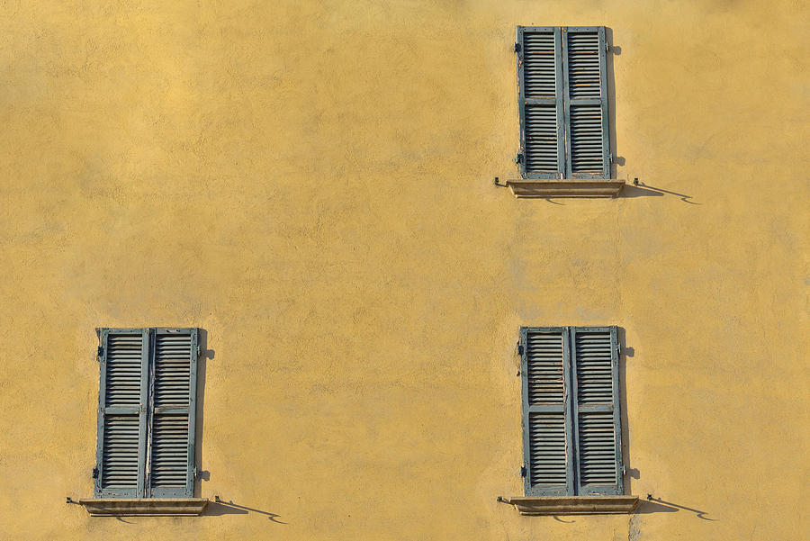 Architecture Photograph - Closed Green Windows On Yellow Wall #2 by Daniel Chetroni