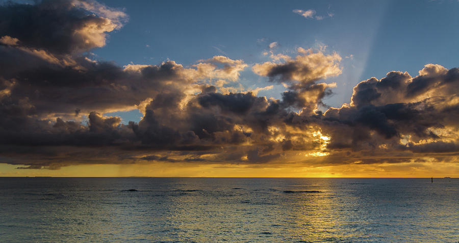 Colorful Cloudy Sundown Scene In Sunset Beach, Chatan Okinawa, J 