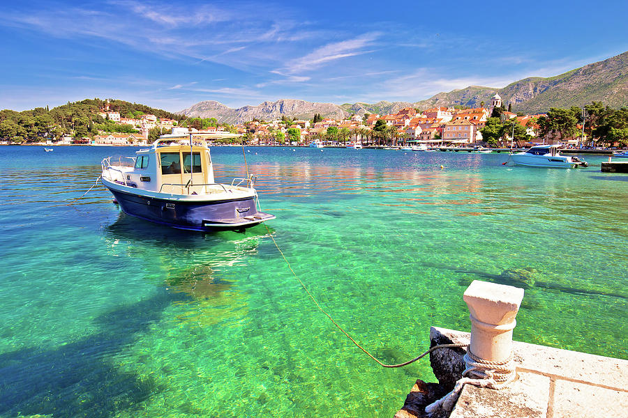 Colorful turquoise harbor in town of Cavtat #2 Photograph by Brch Photography