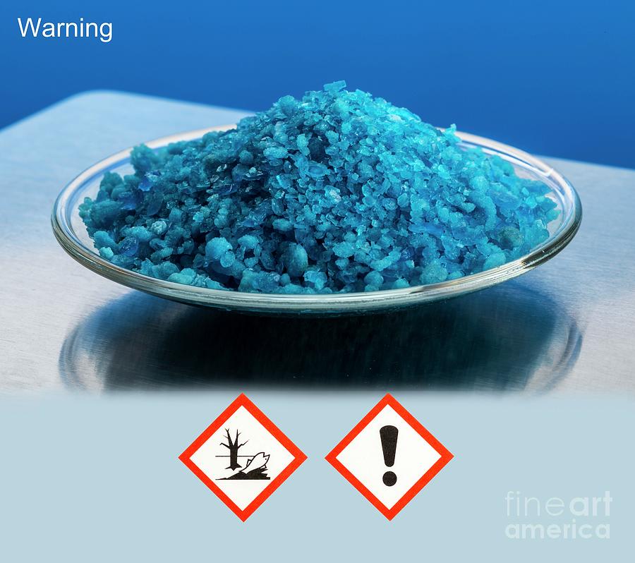 Copper II Sulphate With Hazard Pictograms #2 Photograph by Martyn F. Chillmaid/science Photo Library