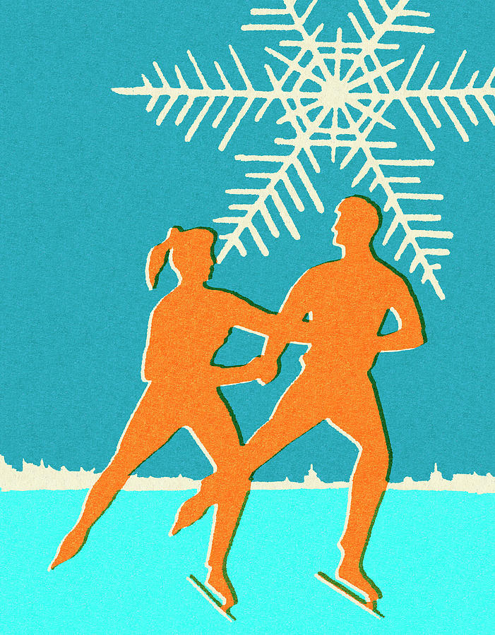 Sports Drawing - Couple Ice Skating #2 by CSA Images