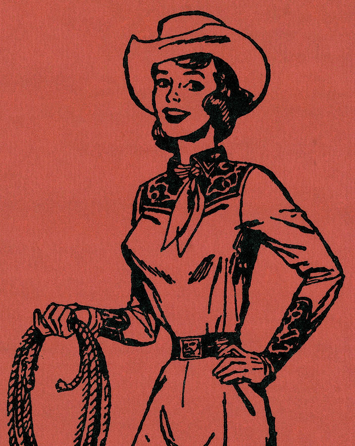 Vintage Drawing - Cowgirl #2 by CSA Images