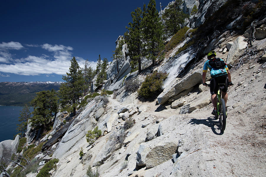 Cyclist On Mountain Road, Lake Tahoe #2 Photograph by Panoramic Images