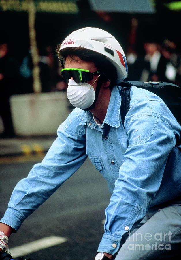 Cyclist Wearing A Fume Mask. #2 Photograph by Joe Pasieka/science Photo Library