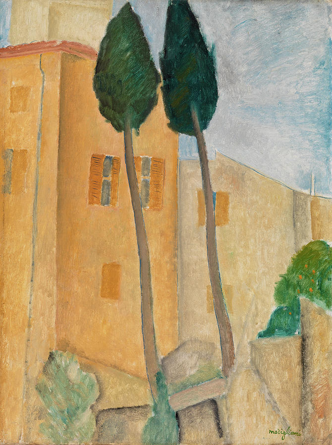 Amedeo Modigliani Painting - Cypresses and Houses at Cagnes #2 by Amedeo Modigliani