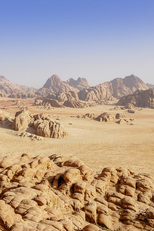 Desert Landscape With Rock Formations, Wadi Rum, Jordan, Middle East #2 Photograph by Hermann Erber