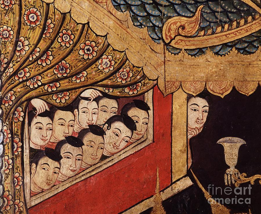 Curtain Painting - Detail From A Mural At Wat Phra Singh by Thai School