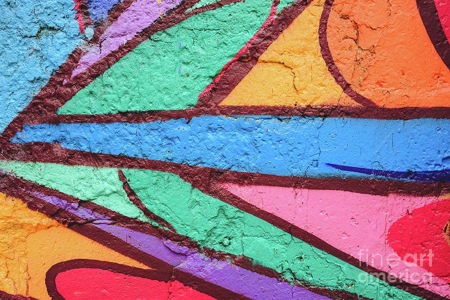 Detail of an anonymous street graffiti with many colors, cheerful urban background. #2 Photograph by Joaquin Corbalan