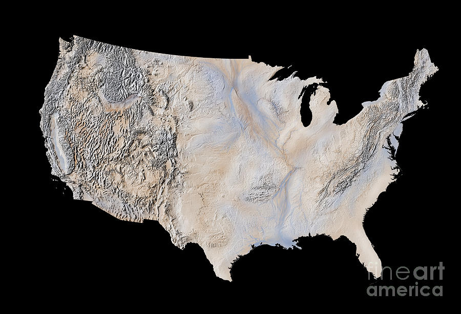 Digital Shaded-relief Map Of The Continental Usa Photograph by Us 