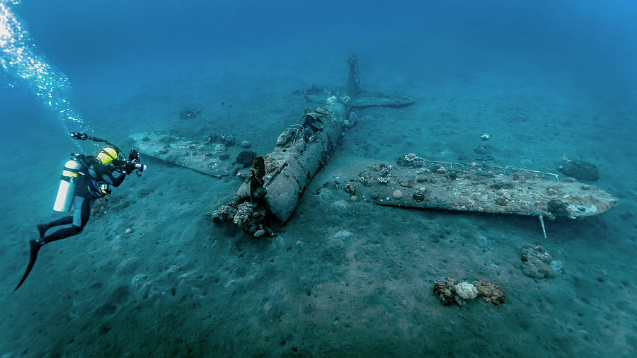 Diver Exploring The Mitsubishi Zero #2 Photograph by Bruce Shafer