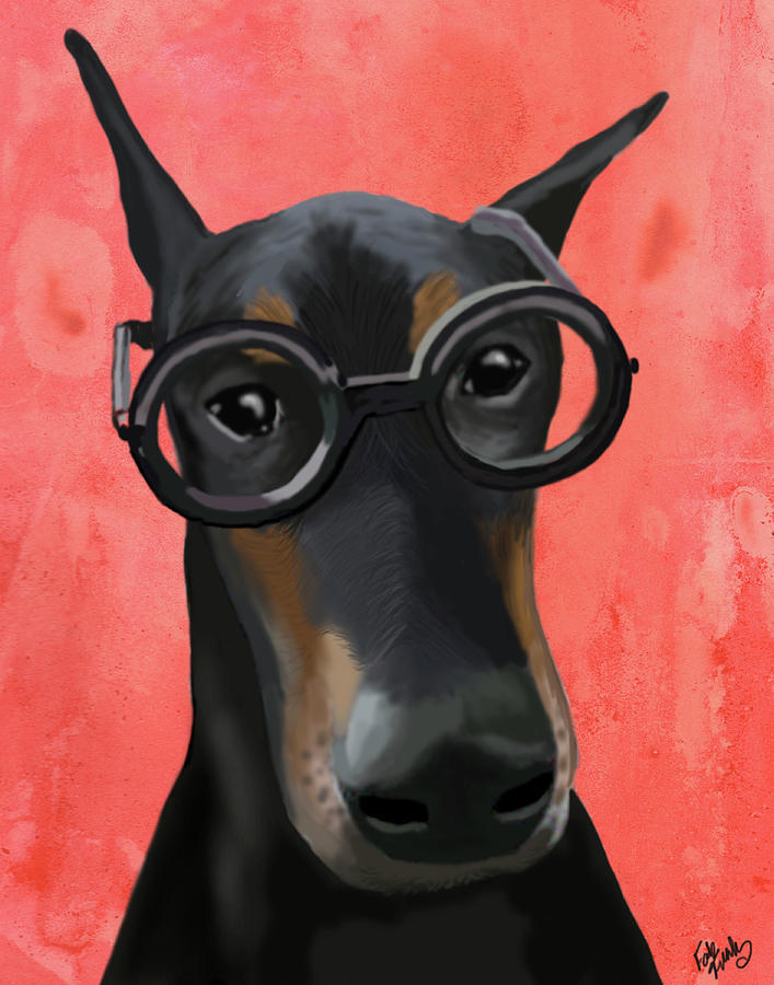 Doberman With Glasses Painting by Fab Funky - Fine Art America