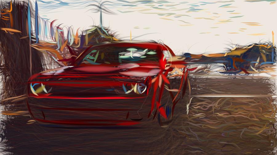 Dodge Challenger SRT Demon Drawing Digital Art by CarsToon Concept Pixels