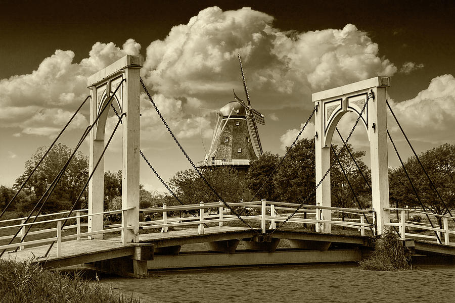 Dutch Bridge and the deZwaan Windmill at Windmill Island in Holl #2 Photograph by Randall Nyhof