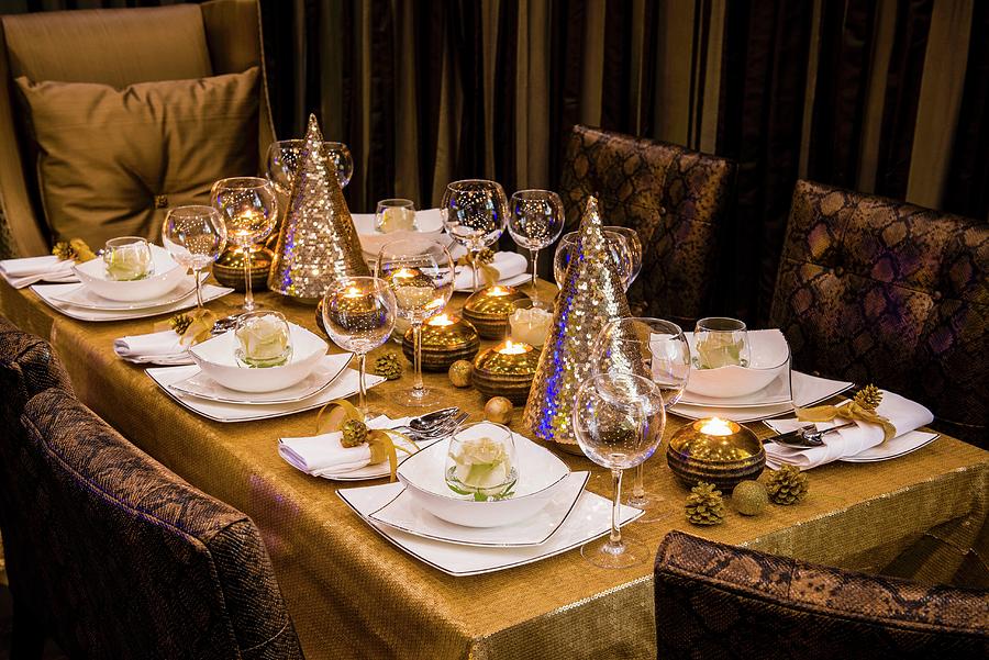 Elegant African Decorations On Table Set For Christmas Dinner #2 Photograph by Great Stock!
