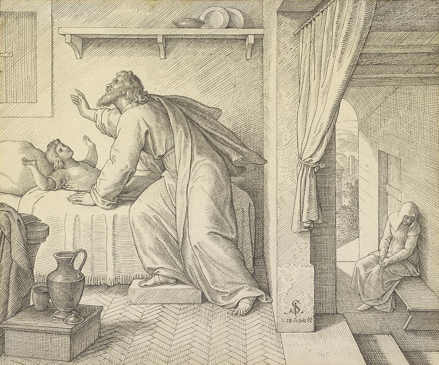 Elijah Revives The Son Of The Widow Of Zarephath Drawing by Julius ...