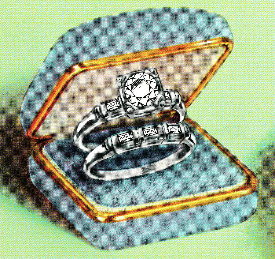 Vintage Drawing - Engagement ring in box #2 by CSA Images