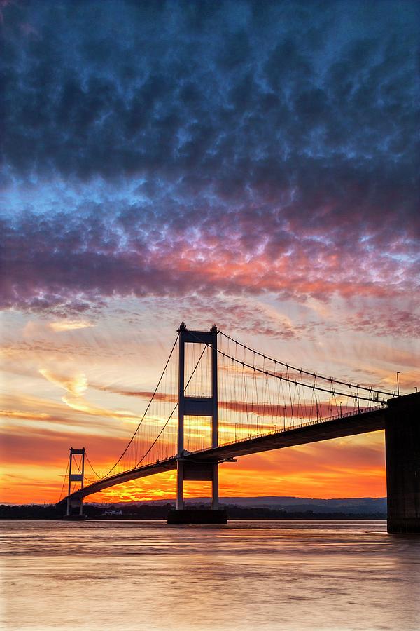 Sunset Digital Art - England, Great Britain, British Isles, Avon, The First Severn Bridge #2 by Billy Stock