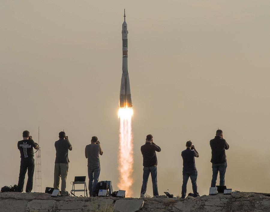 Expedition 48 Launch  Soyuz MS-01  #2 Painting by Celestial Images