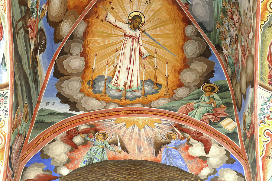 Exterior fresco paintings of bible stories  #2 Photograph by Steve Estvanik