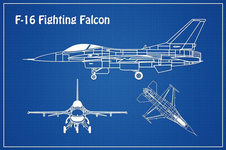 F-16 Fighting Falcon - Airplane Blueprint. 