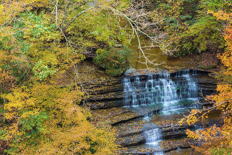 Fall Foliage Over Waterfall In Clifty Photograph By Anna Miller Fine
