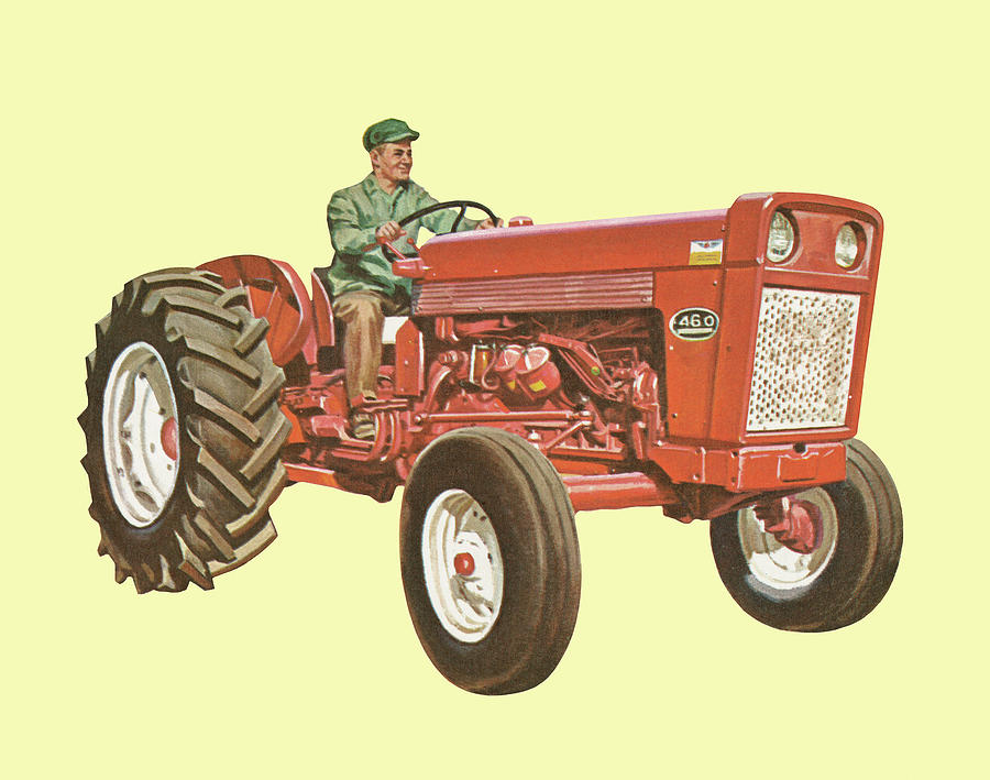 Vintage Drawing - Farmer Driving a Tractor #2 by CSA Images