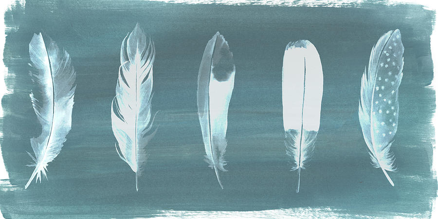 Animal Painting - Feathers On Dusty Teal I #2 by Grace Popp