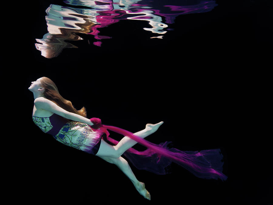 Female Dancer Underwater Against Black #2 Photograph by Thomas Barwick