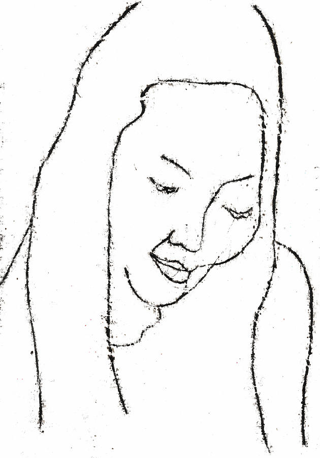Female portrait line drawing #2 Drawing by Edgeworth Johnstone