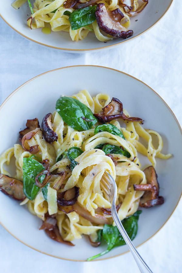 Fettuccine With Spinach, Mushrooms And Caramelised Onions #2 Photograph by Eising Studio