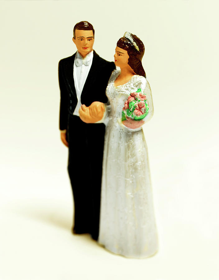 Vintage Drawing - Figurine of a Wedding Couple Cake Topper #2 by CSA Images