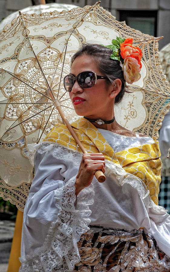 Filipino Day Parade NYC 2019 Woman with Parasol #2 Photograph by Robert Ullmann