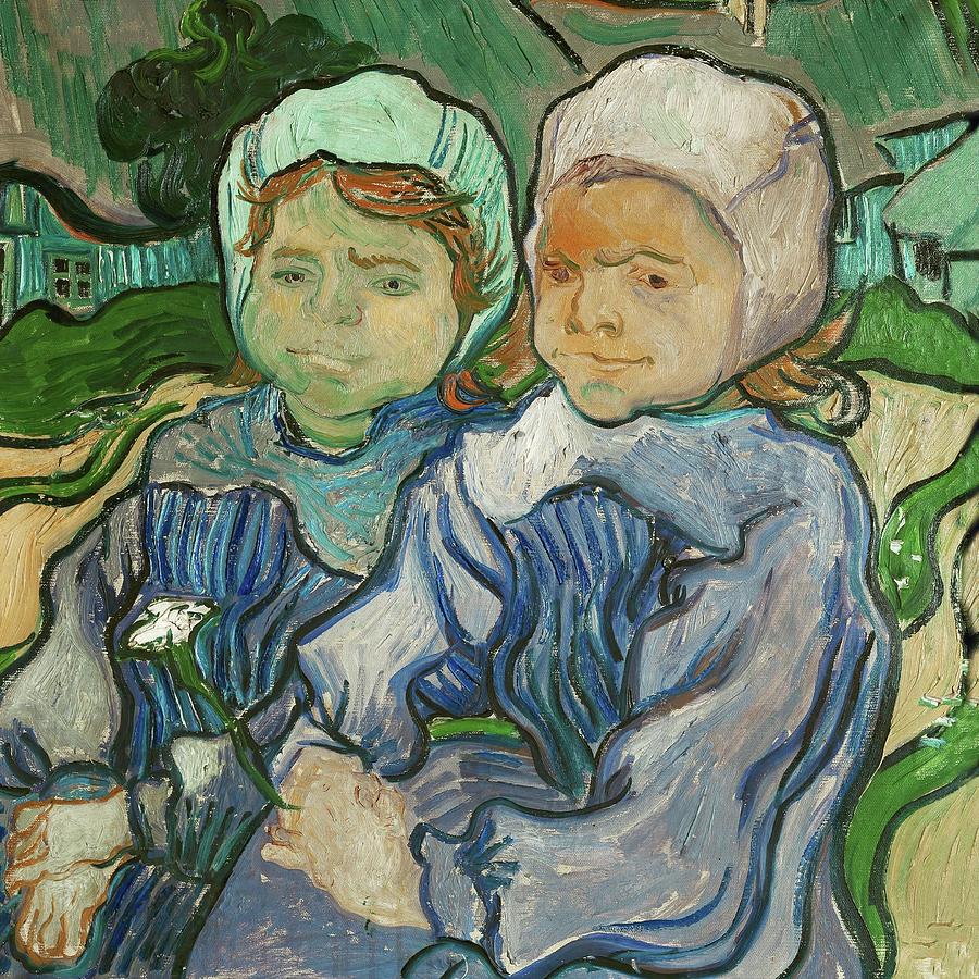 2 fillettes. Oil on canvas -June 1890- 51.2 x 51 cm R.F. 1954-16. Painting by Vincent van Gogh -1853-1890-