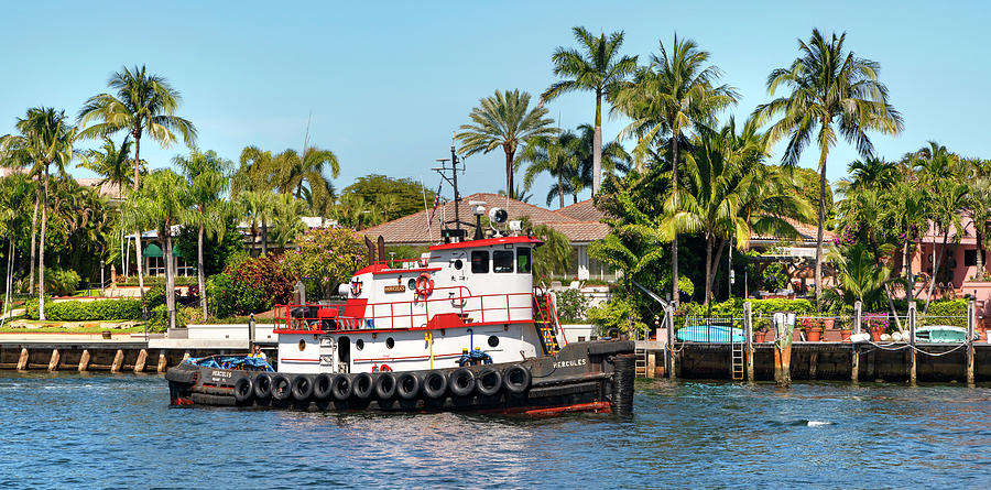 Florida, Boca Raton, Tugboat Cruising On The Intracoastal Waterway #2 Digital Art by Laura Diez