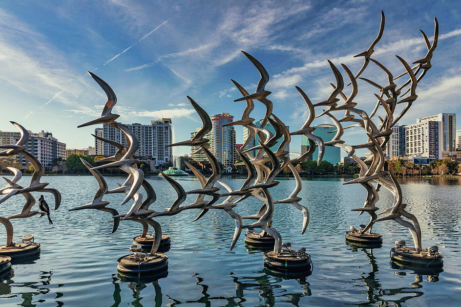 City Digital Art - Florida, Orlando, Lake Eola And Downtown Views #2 by Claudia Uripos