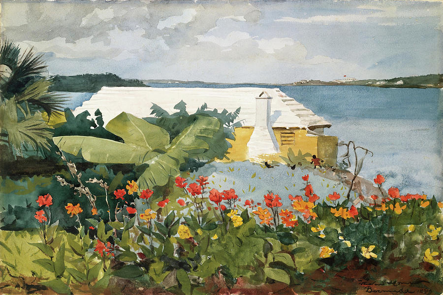 Flower Garden and Bungalow, Bermuda. #2 Painting by Winslow Homer