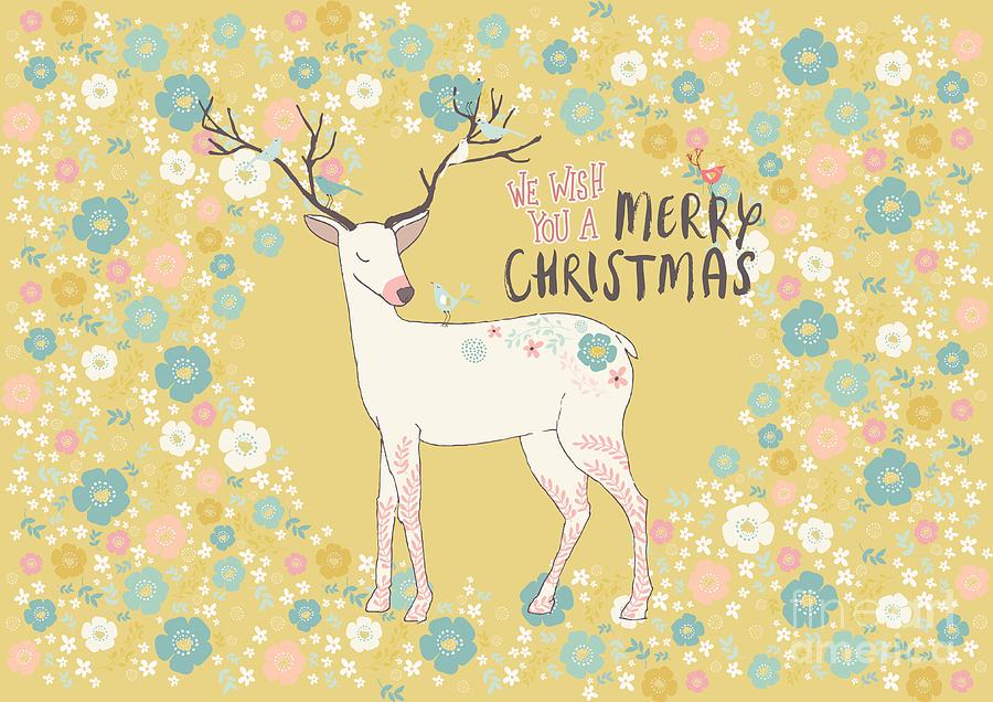 Flower Mixed Media - Flower Power Christmas Reindeer #2 by Amanda Jane