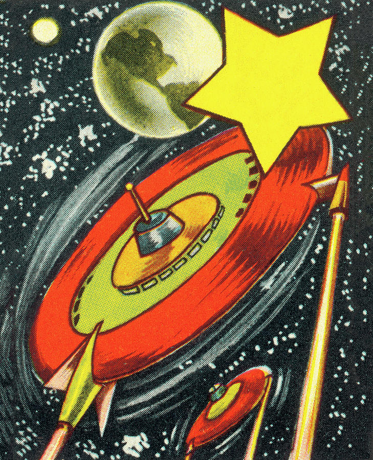 Science Fiction Drawing - Flying Saucer in Outer Space #2 by CSA Images